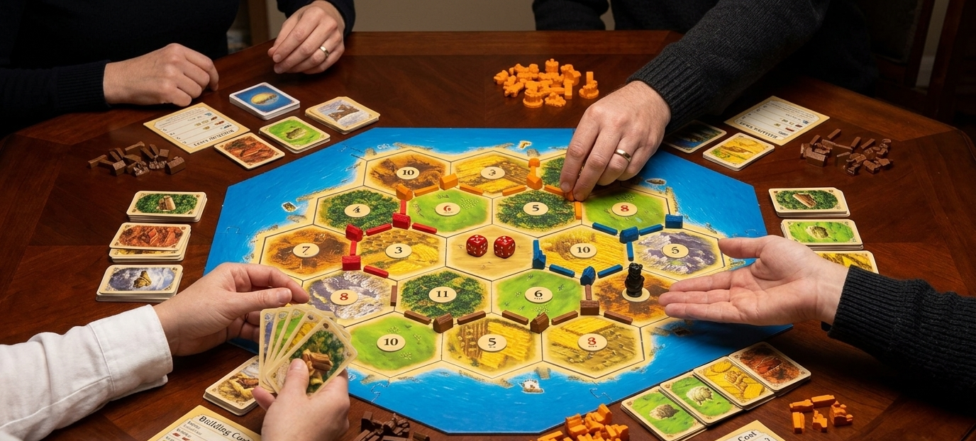 Catan jogo de tabuleiro partida em andamento